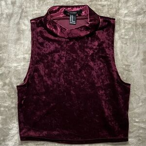FOREVER 21 BURGUNDY VELVET TURTLENECK CROP TOP